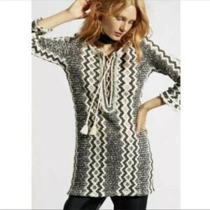 NWT Calypso St. Barth Size XS "Romilly Tee" Black Beige Cotton Knit Tunic Top